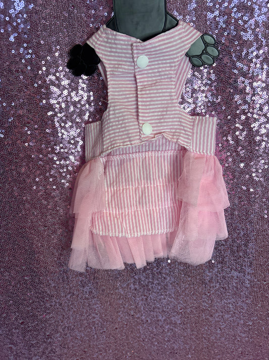 Pink Stripe Ruffle Dress (S)