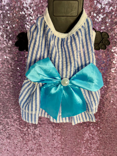 Blue Bow Puppy Dress (XS)