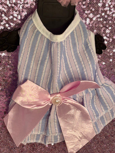 Blue & Pink Bow Puppy Dress (XS)