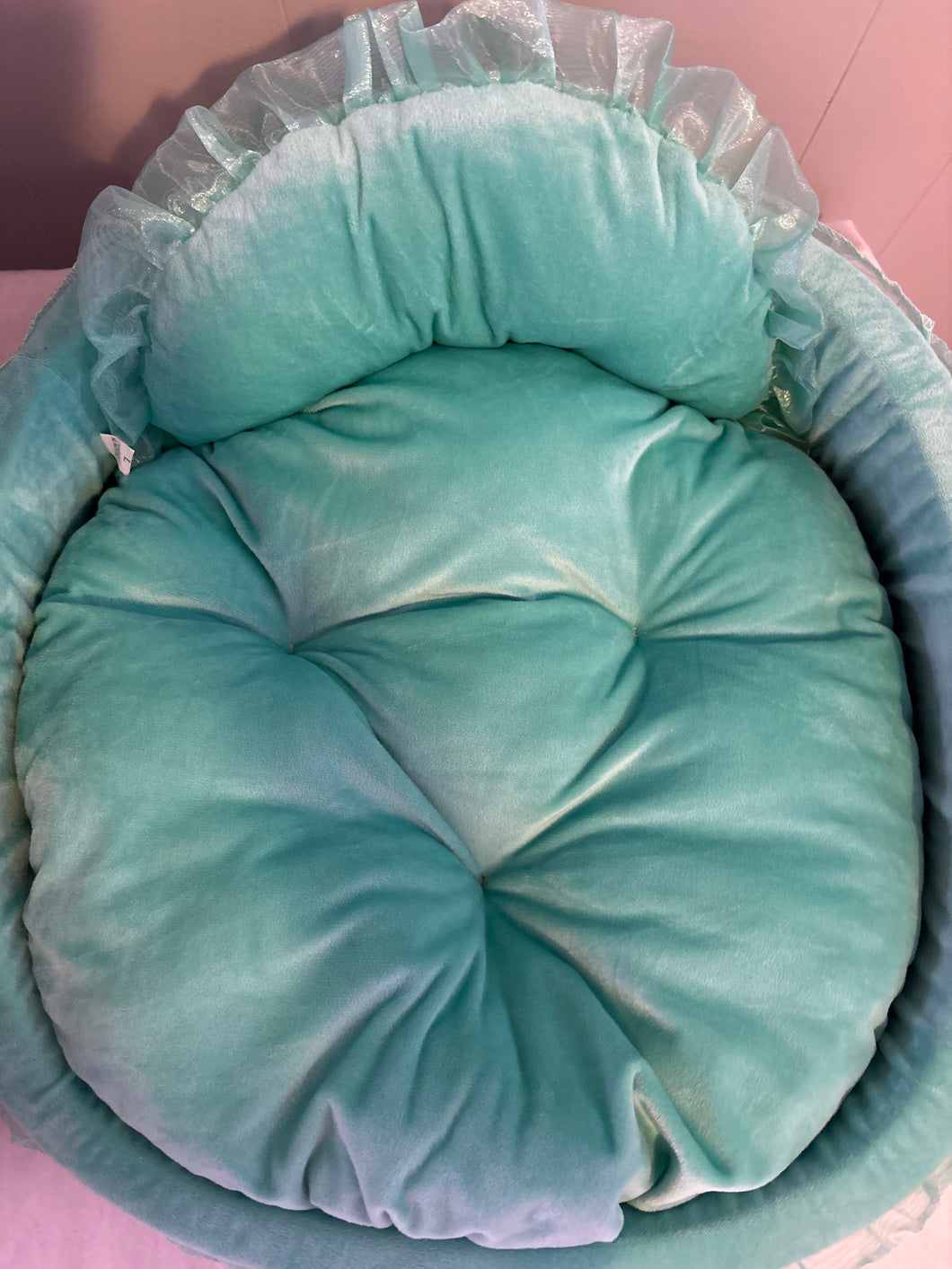 Pretty Light Green Ruffled Plush Bed